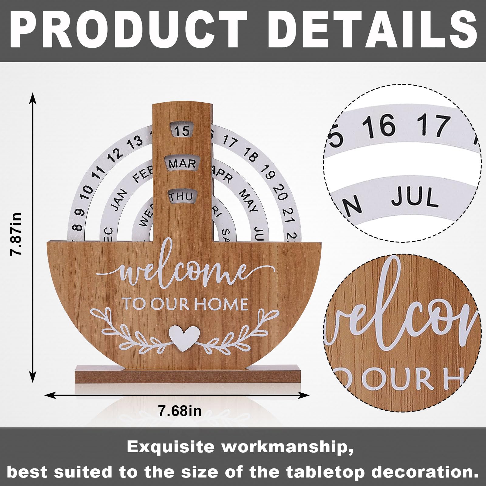 Perpetual Wooden Desk Calendar with Date Indicator and Welcome Sign - Vintage Wood - Home & Garden > Home Office Accessories > Calendars, Organisers & Planners - Rivercity House & Home Co. (ABN 18 642 972 209) - Affordable Modern Furniture Australia