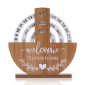 Perpetual Wooden Desk Calendar with Date Indicator and Welcome Sign - Vintage Wood