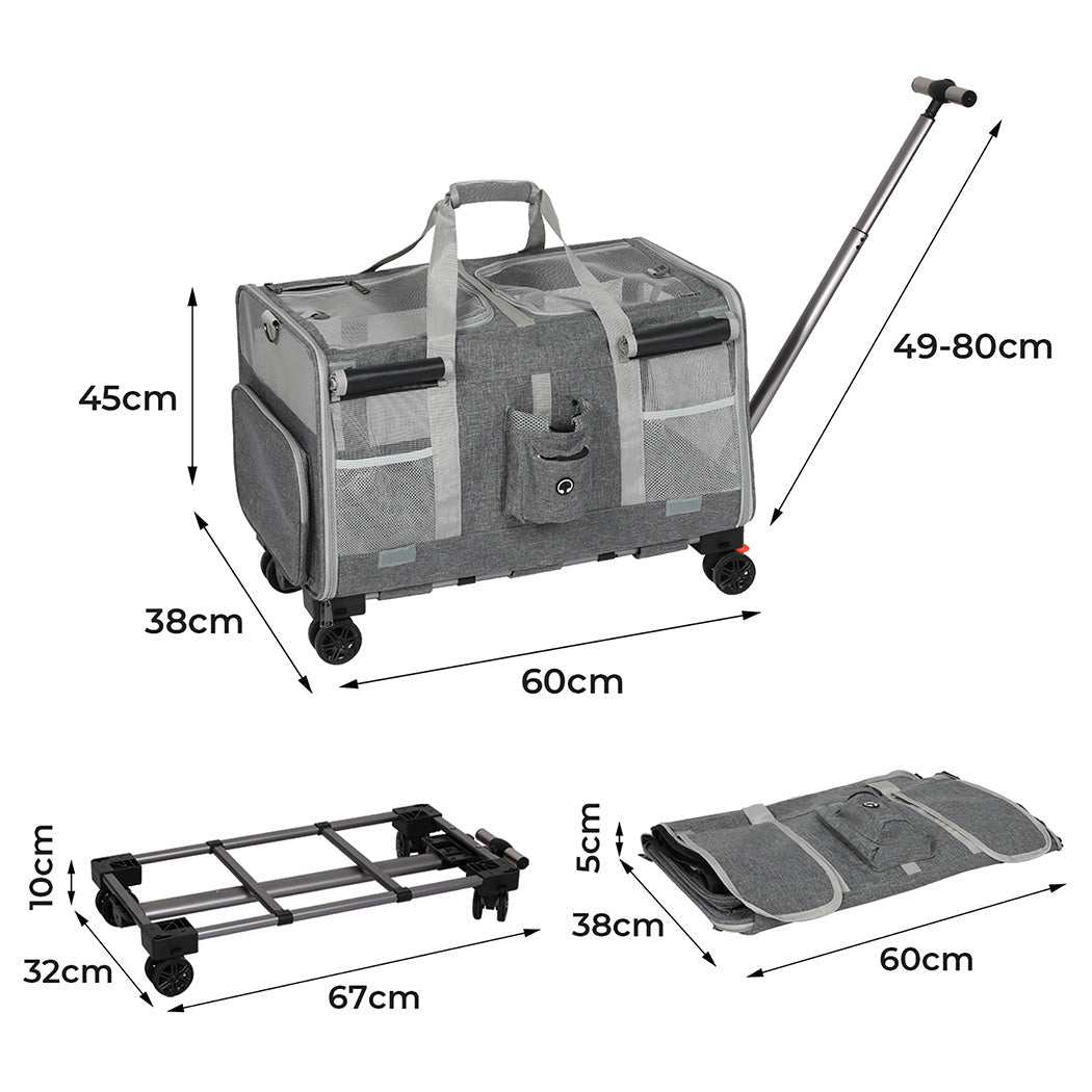 Pet Carrier 4 - Wheel Portable Rolling Foldable with Telescopic Handle - Grey - Rivercity House & Home Co. (ABN 18 642 972 209) - Affordable Modern Furniture Australia