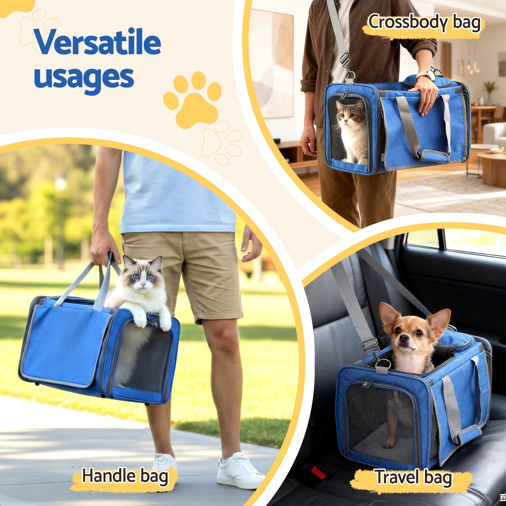 Pet Carrier Bag Foldable Dog Cat Durable Crate Travel Cage Portable Car Kennel Blue - Pet Care > Dog Supplies > Dog Carriers & Crates - Rivercity House & Home Co. (ABN 18 642 972 209) - Affordable Modern Furniture Australia