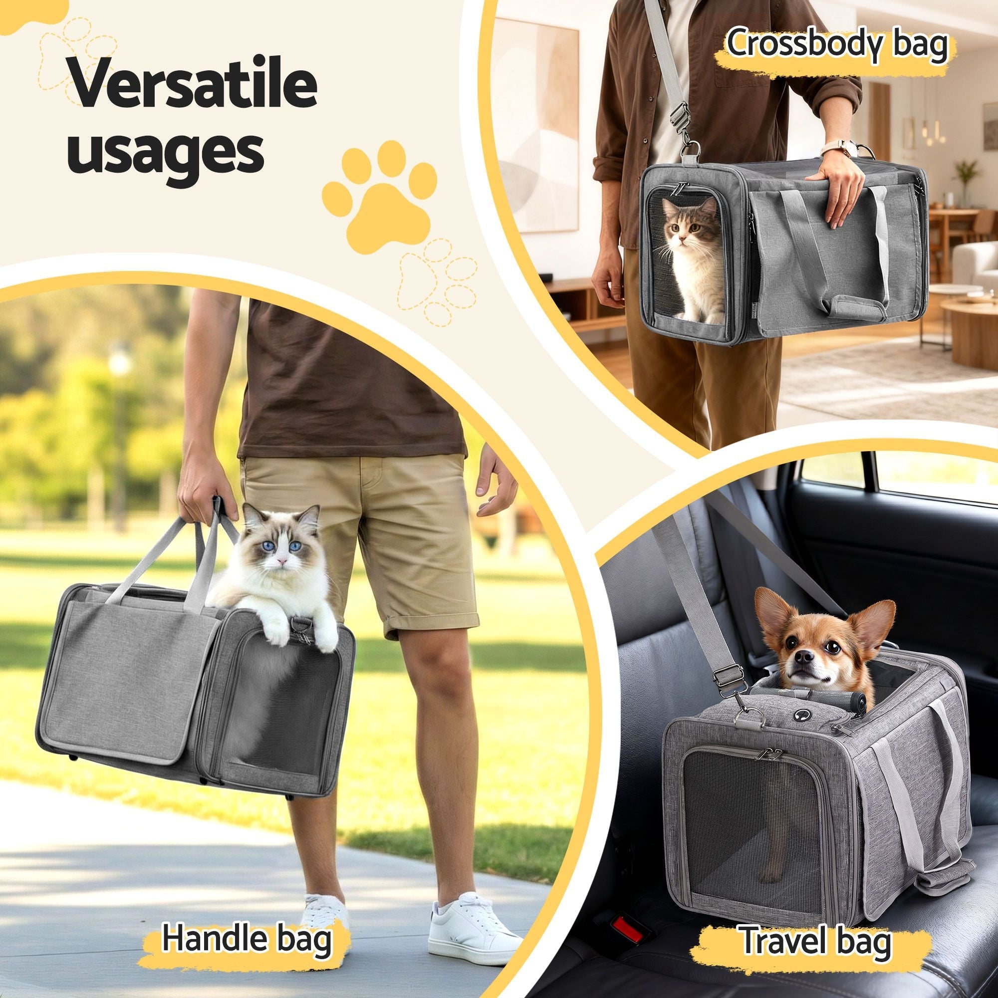Pet Carrier Bag Foldable Dog Cat Durable Crate Travel Cage Portable Car Kennel Grey - Pet Care > Dog Supplies > Dog Carriers & Crates - Rivercity House & Home Co. (ABN 18 642 972 209) - Affordable Modern Furniture Australia