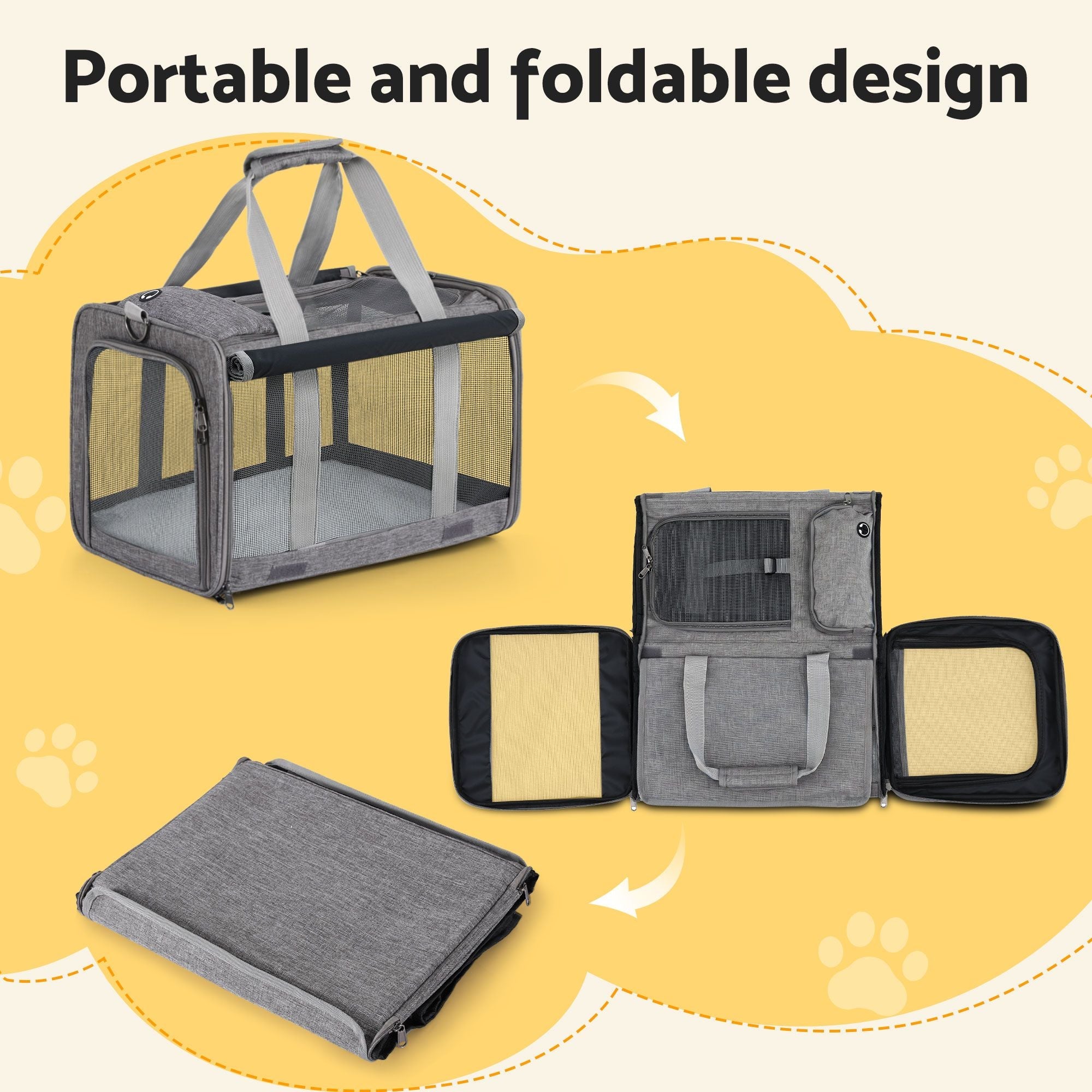 Pet Carrier Bag Foldable Dog Cat Durable Crate Travel Cage Portable Car Kennel Grey - Pet Care > Dog Supplies > Dog Carriers & Crates - Rivercity House & Home Co. (ABN 18 642 972 209) - Affordable Modern Furniture Australia
