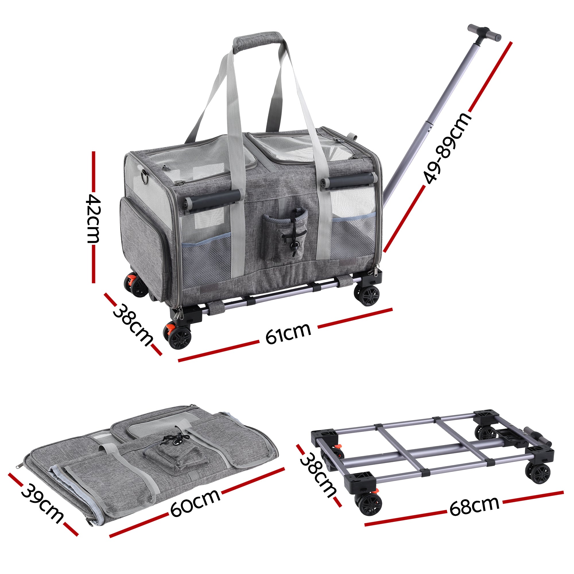 Pet Carrier Swivel Wheels Foldable Cat Dog Trolley Stroller Travel Bag Grey - Pet Care > Dog Supplies > Dog Carriers & Crates - Rivercity House & Home Co. (ABN 18 642 972 209) - Affordable Modern Furniture Australia