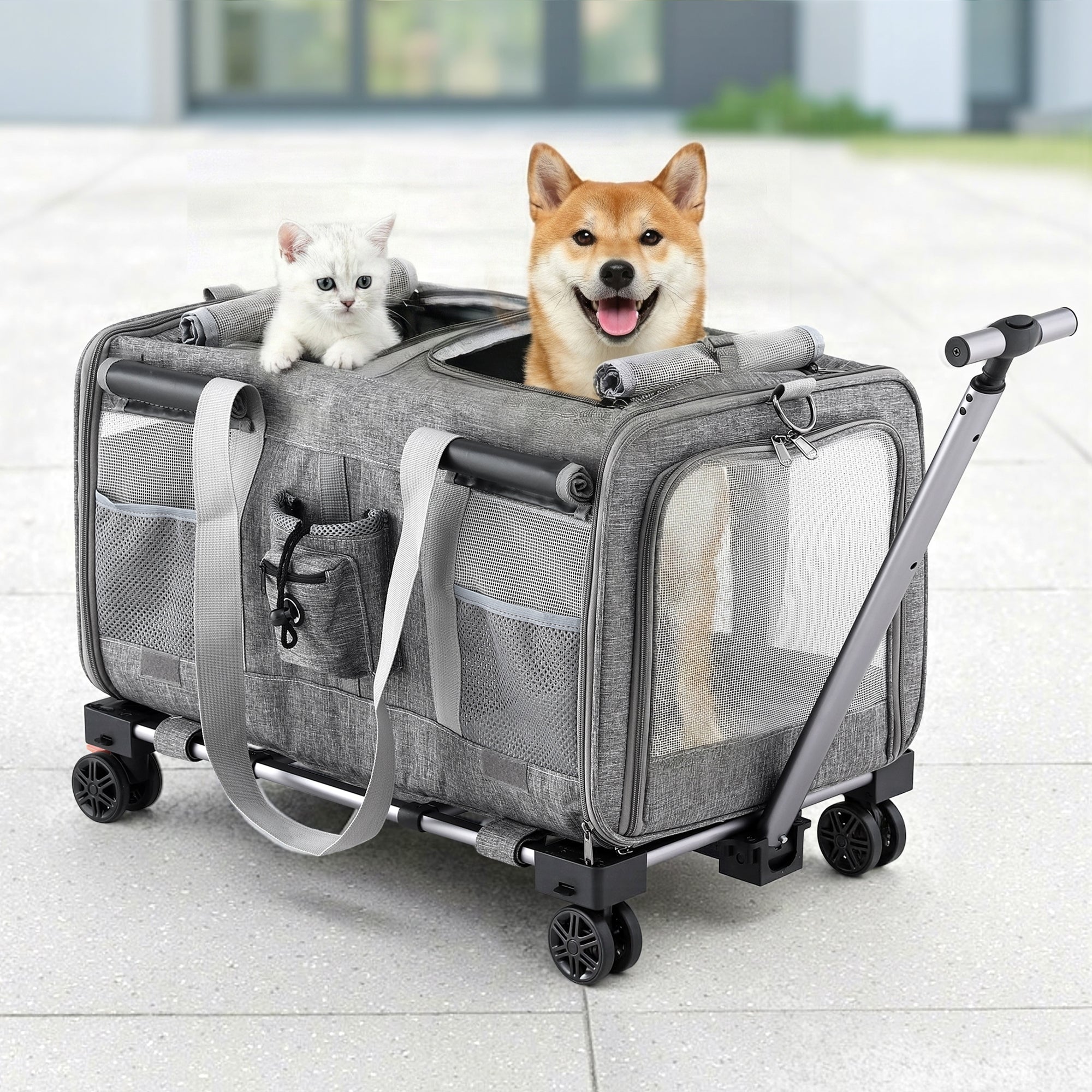 Pet Carrier Swivel Wheels Foldable Cat Dog Trolley Stroller Travel Bag Grey - Pet Care > Dog Supplies > Dog Carriers & Crates - Rivercity House & Home Co. (ABN 18 642 972 209) - Affordable Modern Furniture Australia
