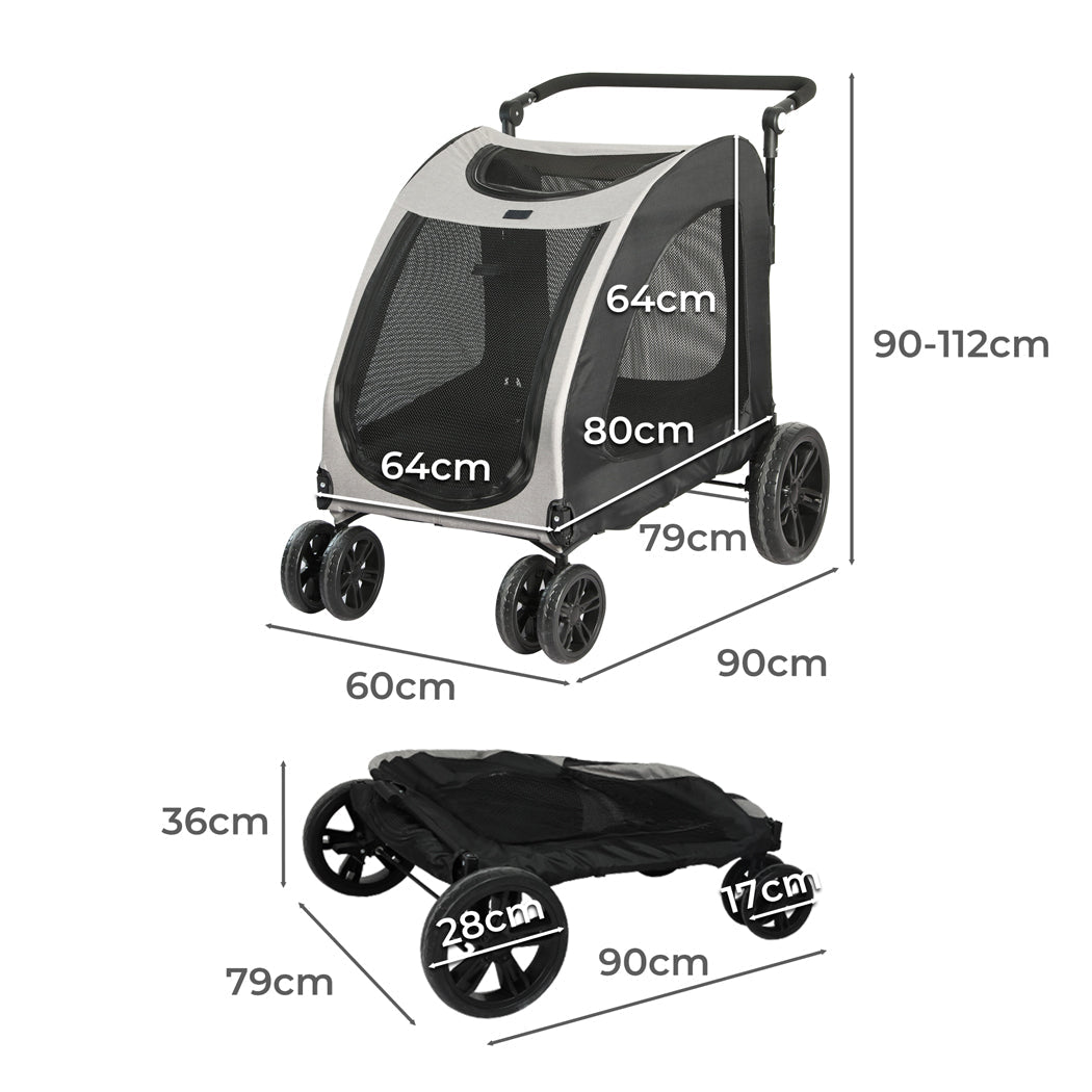 Pet Dog and Cat Stroller Pram Carrier - Black and Grey - Rivercity House & Home Co. (ABN 18 642 972 209) - Affordable Modern Furniture Australia