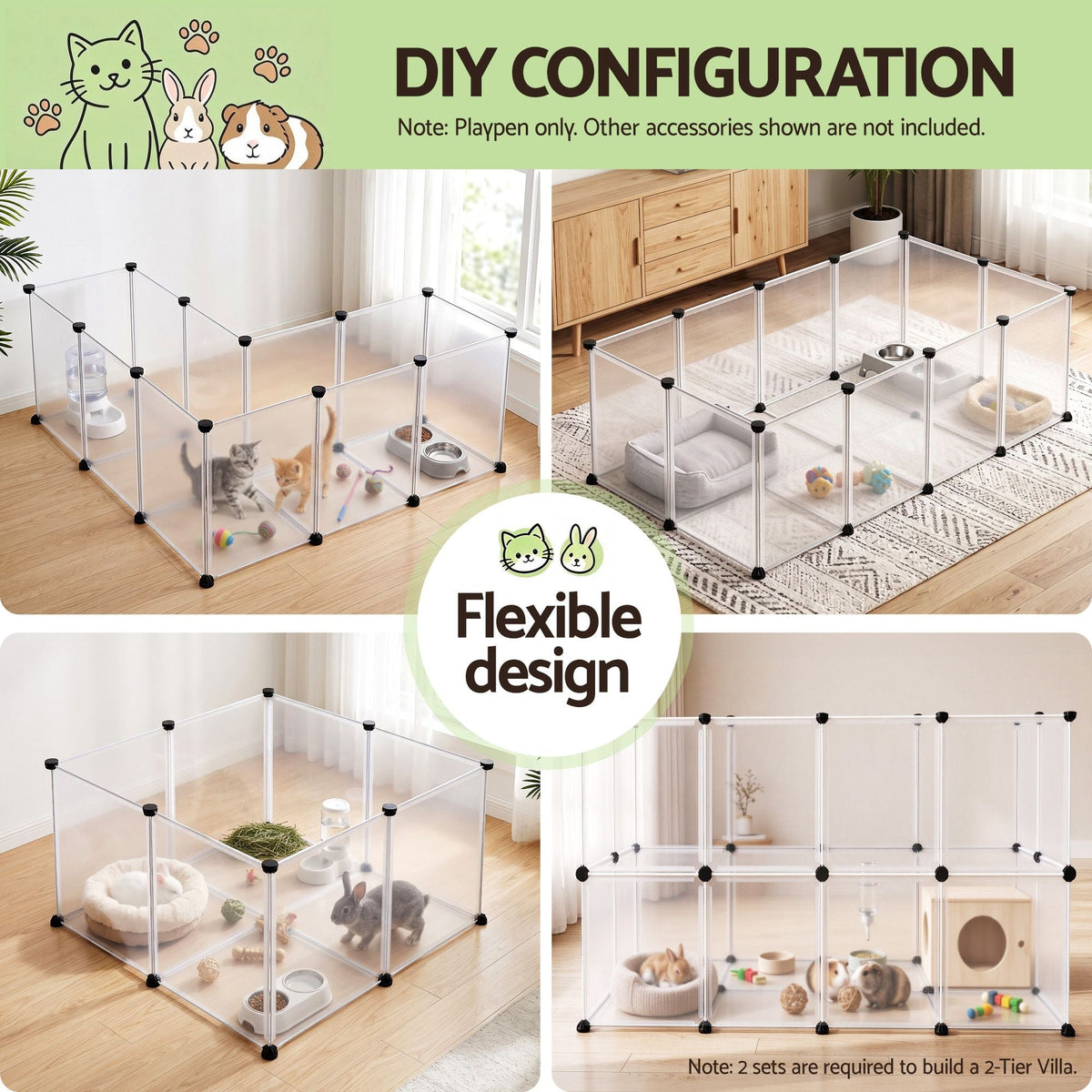 Pet Dog Playpen 20-Panel DIY Enclosure with Baseboard for Small Animals and Rabbits - Pet Care > Dog Supplies > Dog Playpens & Gates - Rivercity House & Home Co. (ABN 18 642 972 209) - Affordable Modern Furniture Australia