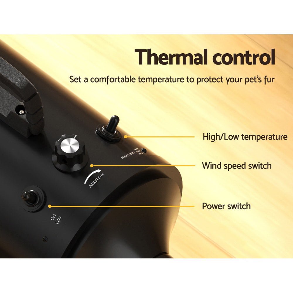 Pet Hair Dryer for Dog and Cat Grooming with Low Noise Speed Blower Heater - Black - Pet Care > Cleaning & Maintenance > Pet Cleaning Supplies - Rivercity House & Home Co. (ABN 18 642 972 209) - Affordable Modern Furniture Australia