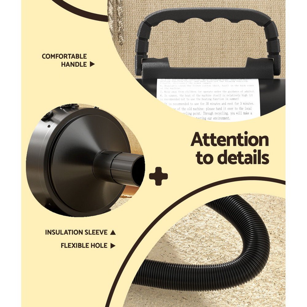 Pet Hair Dryer for Dog and Cat Grooming with Low Noise Speed Blower Heater - Black - Pet Care > Cleaning & Maintenance > Pet Cleaning Supplies - Rivercity House & Home Co. (ABN 18 642 972 209) - Affordable Modern Furniture Australia