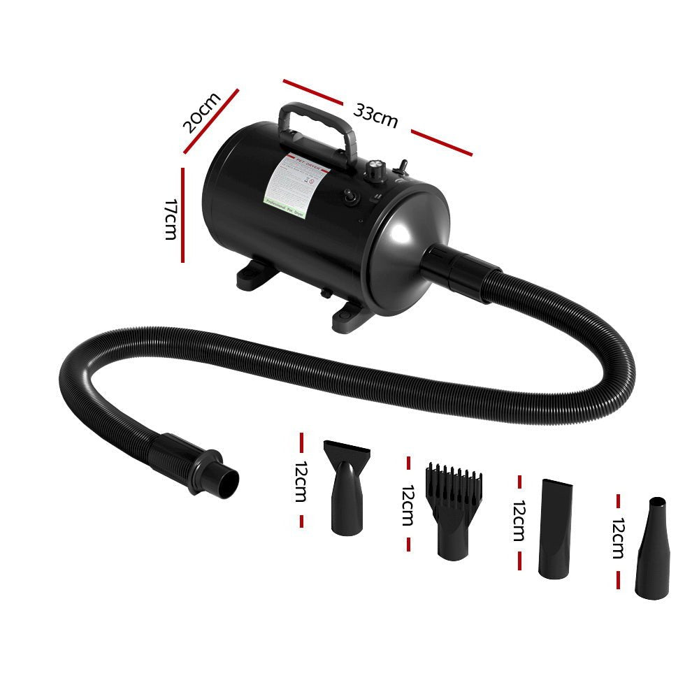 Pet Hair Dryer for Dog and Cat Grooming with Low Noise Speed Blower Heater - Black - Pet Care > Cleaning & Maintenance > Pet Cleaning Supplies - Rivercity House & Home Co. (ABN 18 642 972 209) - Affordable Modern Furniture Australia