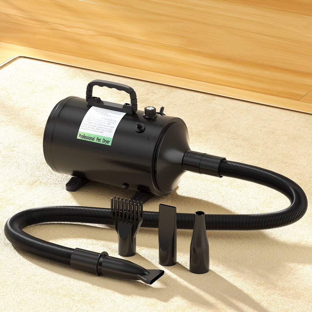 Pet Hair Dryer for Dog and Cat Grooming with Low Noise Speed Blower Heater - Black - Pet Care > Cleaning & Maintenance > Pet Cleaning Supplies - Rivercity House & Home Co. (ABN 18 642 972 209) - Affordable Modern Furniture Australia
