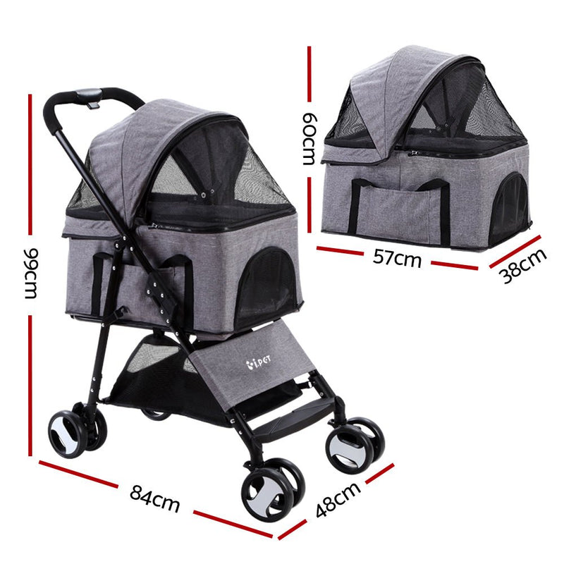 Pet Stroller Dog Carrier Foldable Pram 3 IN 1 Middle Size Grey - Pet Care - Rivercity House & Home Co. (ABN 18 642 972 209) - Affordable Modern Furniture Australia