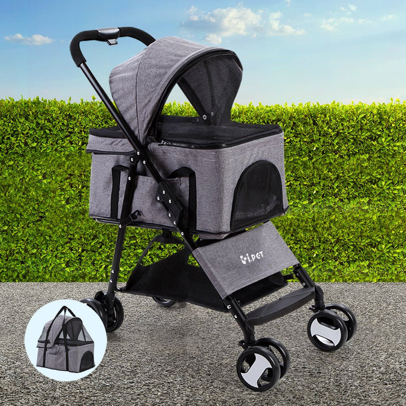 Pet Stroller Dog Carrier Foldable Pram 3 IN 1 Middle Size Grey - Pet Care - Rivercity House & Home Co. (ABN 18 642 972 209) - Affordable Modern Furniture Australia