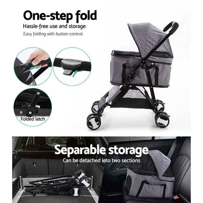 Pet Stroller Dog Carrier Foldable Pram 3 IN 1 Middle Size Grey - Pet Care - Rivercity House & Home Co. (ABN 18 642 972 209) - Affordable Modern Furniture Australia