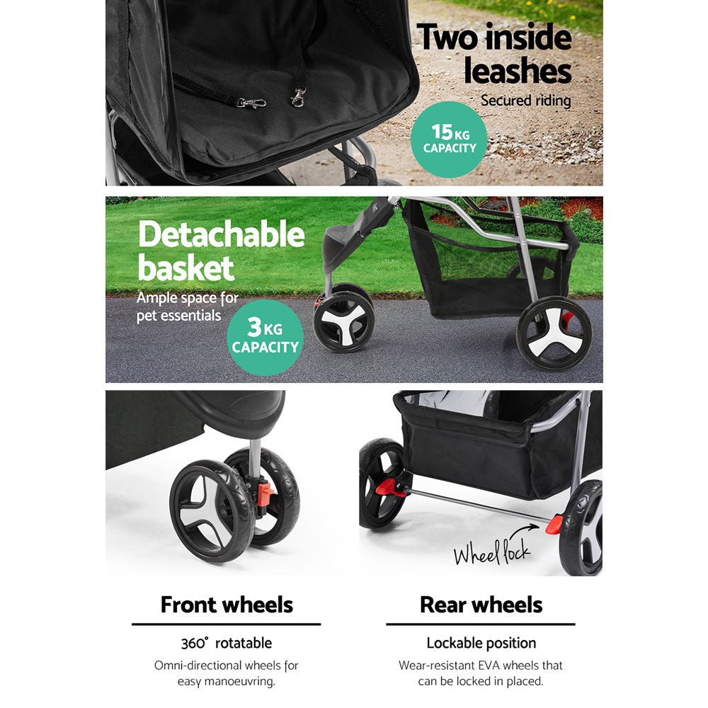 Pet Stroller Dog Pram Cat Carrier Large Travel Pushchair Foldable 3 Wheels - Pet Care > Cat Supplies > Cat Carriers & Crates - Rivercity House & Home Co. (ABN 18 642 972 209) - Affordable Modern Furniture Australia