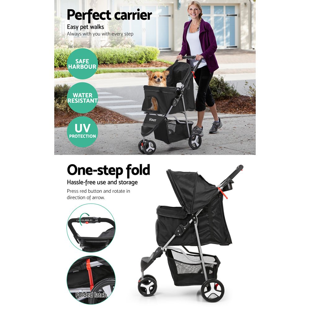 Pet Stroller Dog Pram Cat Carrier Large Travel Pushchair Foldable 3 Wheels - Pet Care > Cat Supplies > Cat Carriers & Crates - Rivercity House & Home Co. (ABN 18 642 972 209) - Affordable Modern Furniture Australia