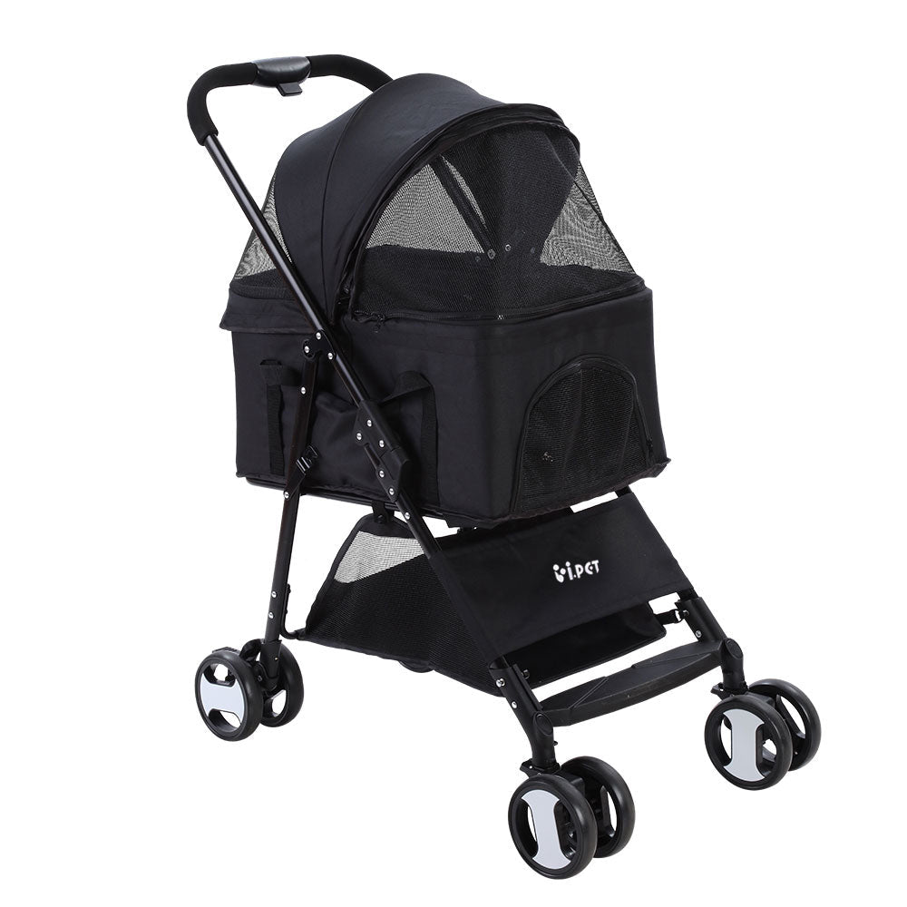 Pet Stroller Dog Pram Cat Carrier Travel Large Pushchair Foldable 4 Wheels Black - Pet Care > Cat Supplies > Cat Carriers & Crates - Rivercity House & Home Co. (ABN 18 642 972 209) - Affordable Modern Furniture Australia