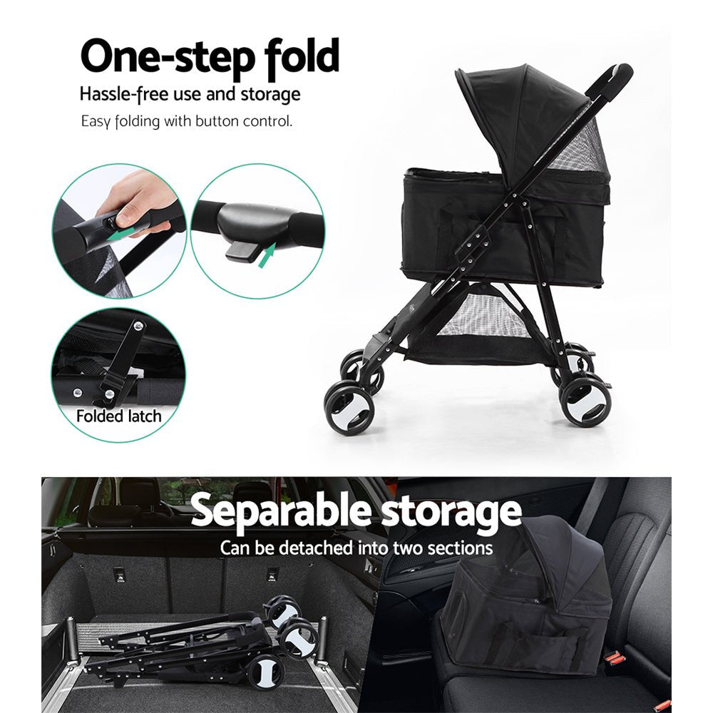 Pet Stroller Dog Pram Cat Carrier Travel Large Pushchair Foldable 4 Wheels Black - Pet Care > Cat Supplies > Cat Carriers & Crates - Rivercity House & Home Co. (ABN 18 642 972 209) - Affordable Modern Furniture Australia