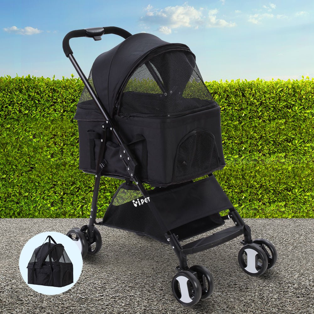 Pet Stroller Dog Pram Cat Carrier Travel Large Pushchair Foldable 4 Wheels Black - Pet Care > Cat Supplies > Cat Carriers & Crates - Rivercity House & Home Co. (ABN 18 642 972 209) - Affordable Modern Furniture Australia