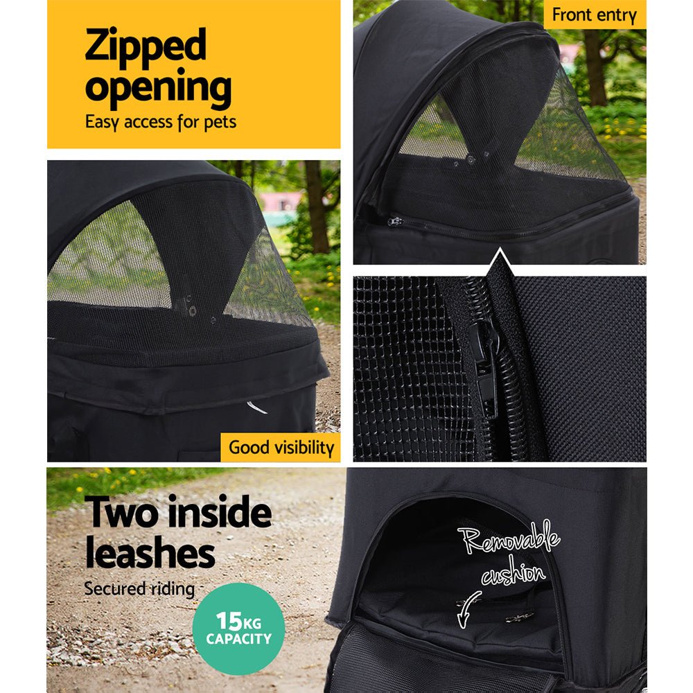 Pet Stroller Dog Pram Cat Carrier Travel Large Pushchair Foldable 4 Wheels Black - Pet Care > Cat Supplies > Cat Carriers & Crates - Rivercity House & Home Co. (ABN 18 642 972 209) - Affordable Modern Furniture Australia