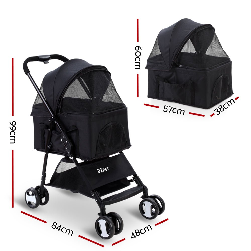 Pet Stroller Dog Pram Cat Carrier Travel Large Pushchair Foldable 4 Wheels Black - Pet Care > Cat Supplies > Cat Carriers & Crates - Rivercity House & Home Co. (ABN 18 642 972 209) - Affordable Modern Furniture Australia