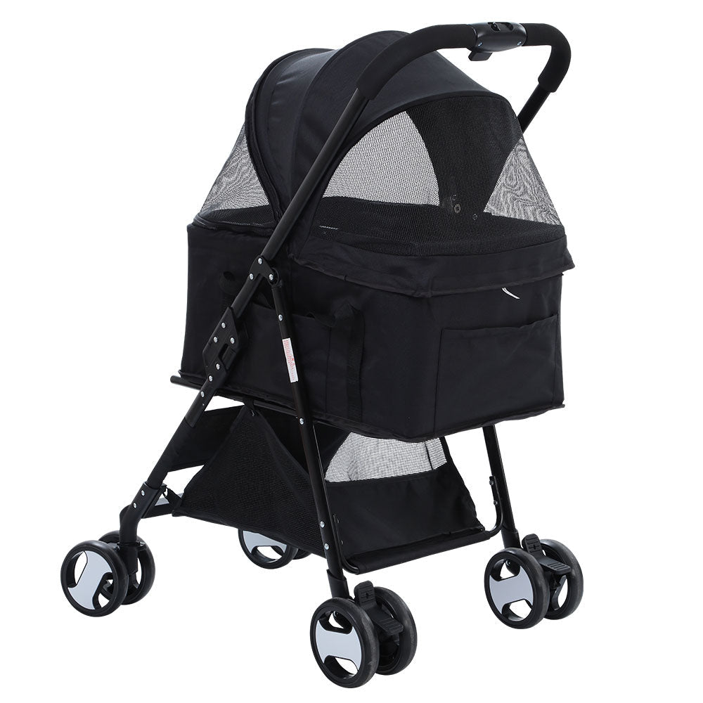 Pet Stroller Dog Pram Cat Carrier Travel Large Pushchair Foldable 4 Wheels Black - Pet Care > Cat Supplies > Cat Carriers & Crates - Rivercity House & Home Co. (ABN 18 642 972 209) - Affordable Modern Furniture Australia