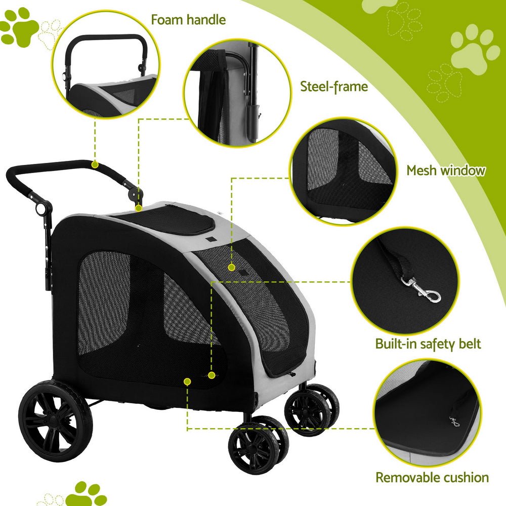 Pet Stroller Dog Pram Large Carrier Cat Travel Foldable Strollers 4 Wheels Trolley - Pet Care > Cat Supplies > Cat Carriers & Crates - Rivercity House & Home Co. (ABN 18 642 972 209) - Affordable Modern Furniture Australia