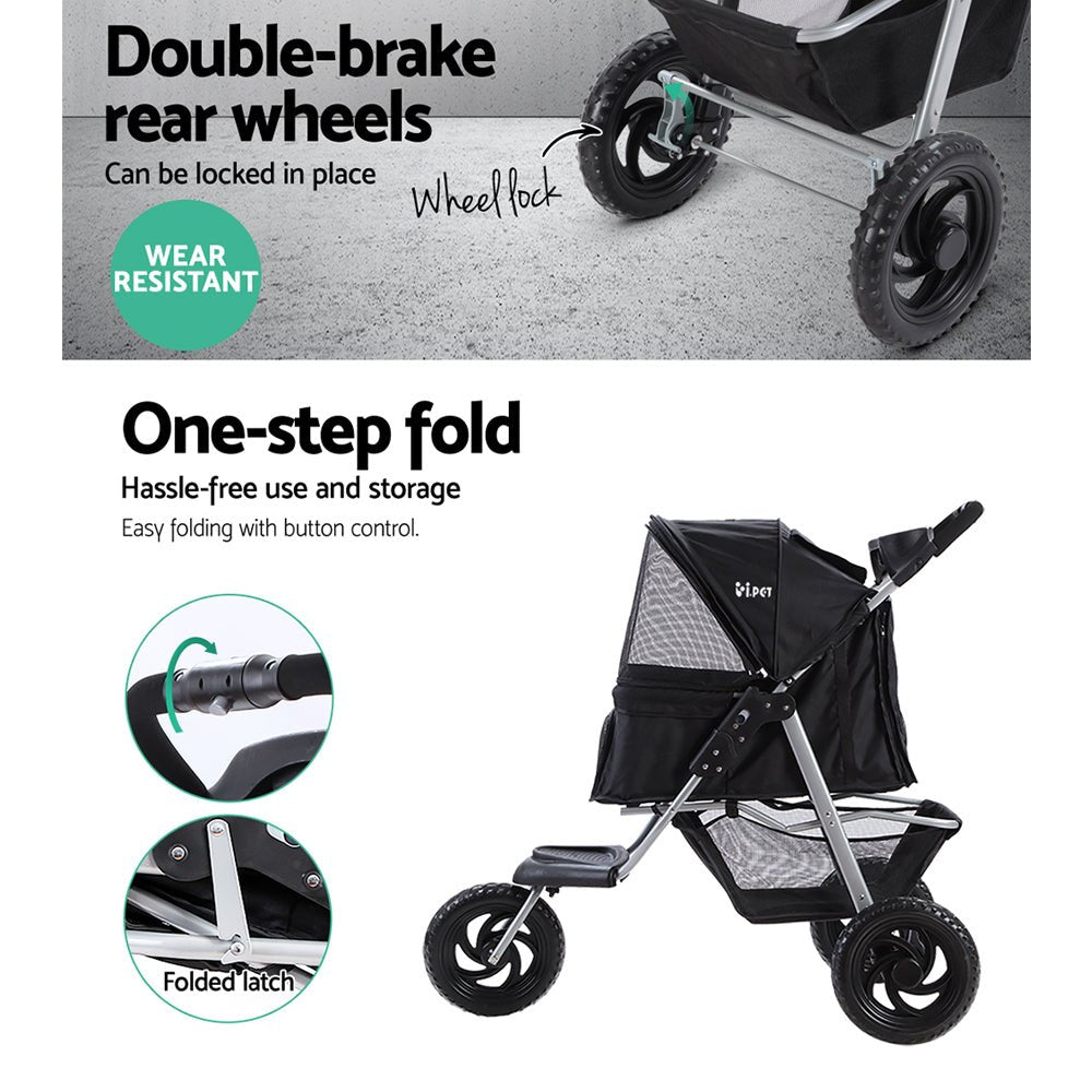 Pet Stroller Dog Pram Large Cat Carrier Travel 3 Wheels Foldable Pushchair - Pet Care > Cat Supplies > Cat Carriers & Crates - Rivercity House & Home Co. (ABN 18 642 972 209) - Affordable Modern Furniture Australia