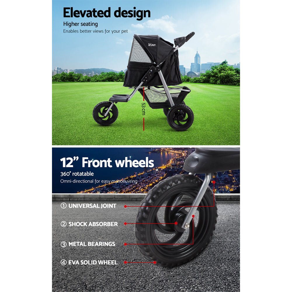 Pet Stroller Dog Pram Large Cat Carrier Travel 3 Wheels Foldable Pushchair - Pet Care > Cat Supplies > Cat Carriers & Crates - Rivercity House & Home Co. (ABN 18 642 972 209) - Affordable Modern Furniture Australia