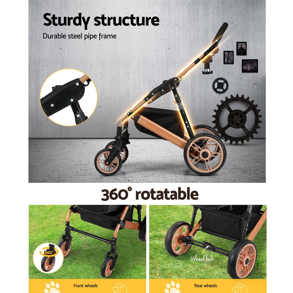 Pet Stroller Dog Pram Large Cat Carrier Travel Foldable Pushchair 4 Wheels - Pet Care > Cat Supplies > Cat Carriers & Crates - Rivercity House & Home Co. (ABN 18 642 972 209) - Affordable Modern Furniture Australia