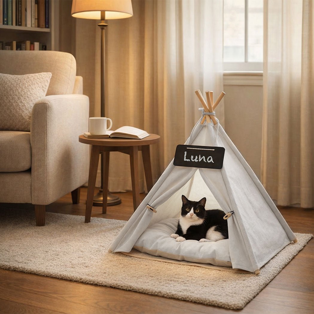 Pet Tent Dog Bed with Washable Cushion - White - Rivercity House & Home Co. (ABN 18 642 972 209) - Affordable Modern Furniture Australia