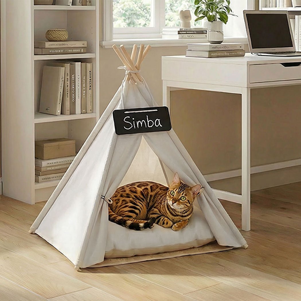 Pet Tent Dog Bed with Washable Cushion - White - Rivercity House & Home Co. (ABN 18 642 972 209) - Affordable Modern Furniture Australia