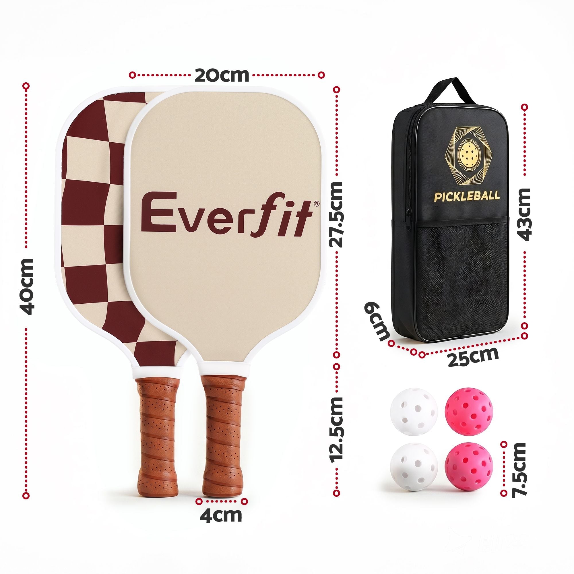 Pickleball Paddle Set Fibreglass Racquet Honeycomb Core With Bag Brown - Sports & Fitness > Racquet Sports > Pickleball - Rivercity House & Home Co. (ABN 18 642 972 209) - Affordable Modern Furniture Australia