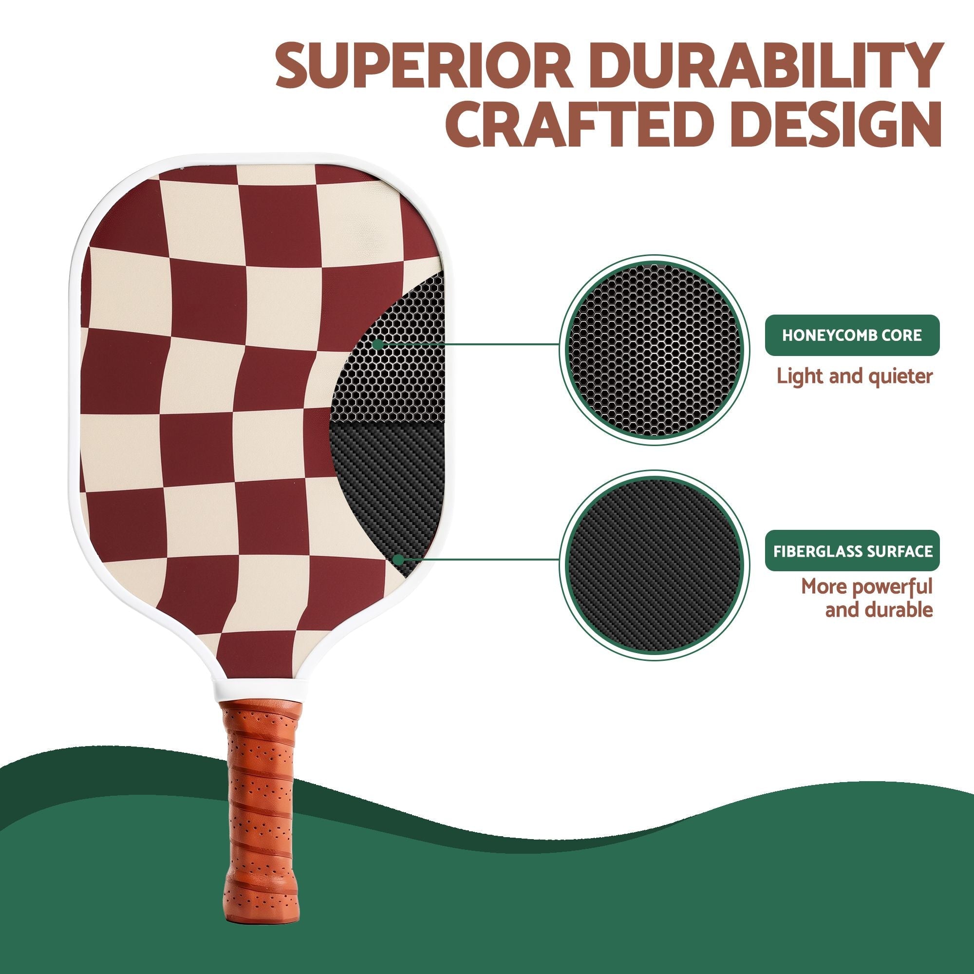 Pickleball Paddle Set Fibreglass Racquet Honeycomb Core With Bag Brown - Sports & Fitness > Racquet Sports > Pickleball - Rivercity House & Home Co. (ABN 18 642 972 209) - Affordable Modern Furniture Australia