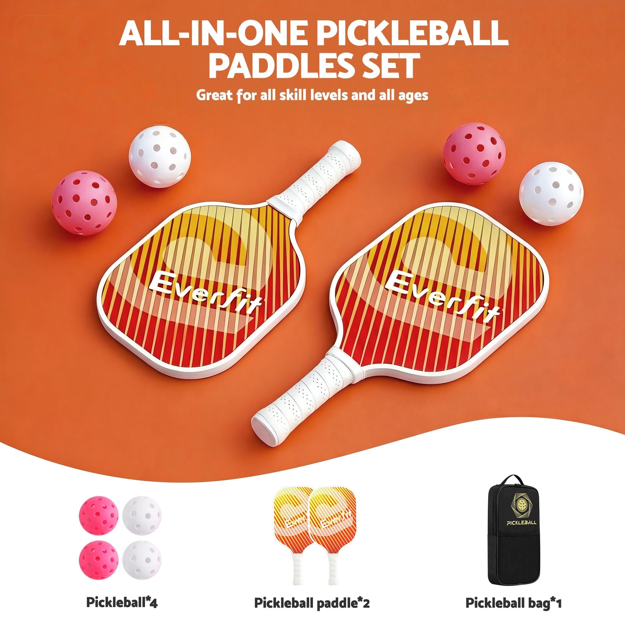 Pickleball Paddle Set Fibreglass Racquet Honeycomb Core With Bag Orange - Sports & Fitness > Racquet Sports > Pickleball - Rivercity House & Home Co. (ABN 18 642 972 209) - Affordable Modern Furniture Australia