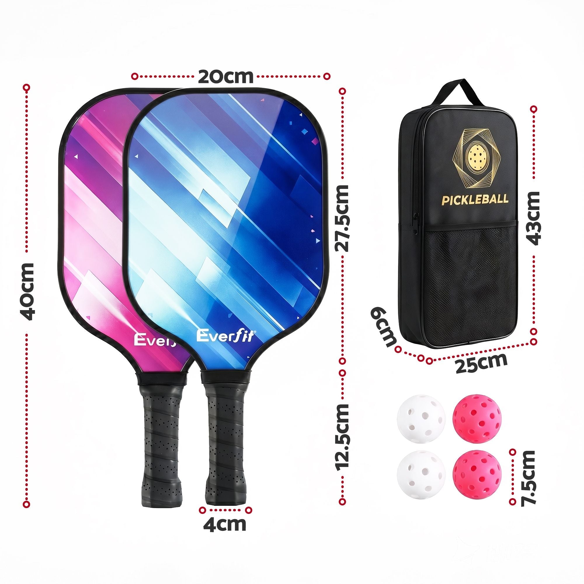 Pickleball Paddle Set Fibreglass Racquet Honeycomb Core With Bag - Sports & Fitness > Racquet Sports > Pickleball - Rivercity House & Home Co. (ABN 18 642 972 209) - Affordable Modern Furniture Australia