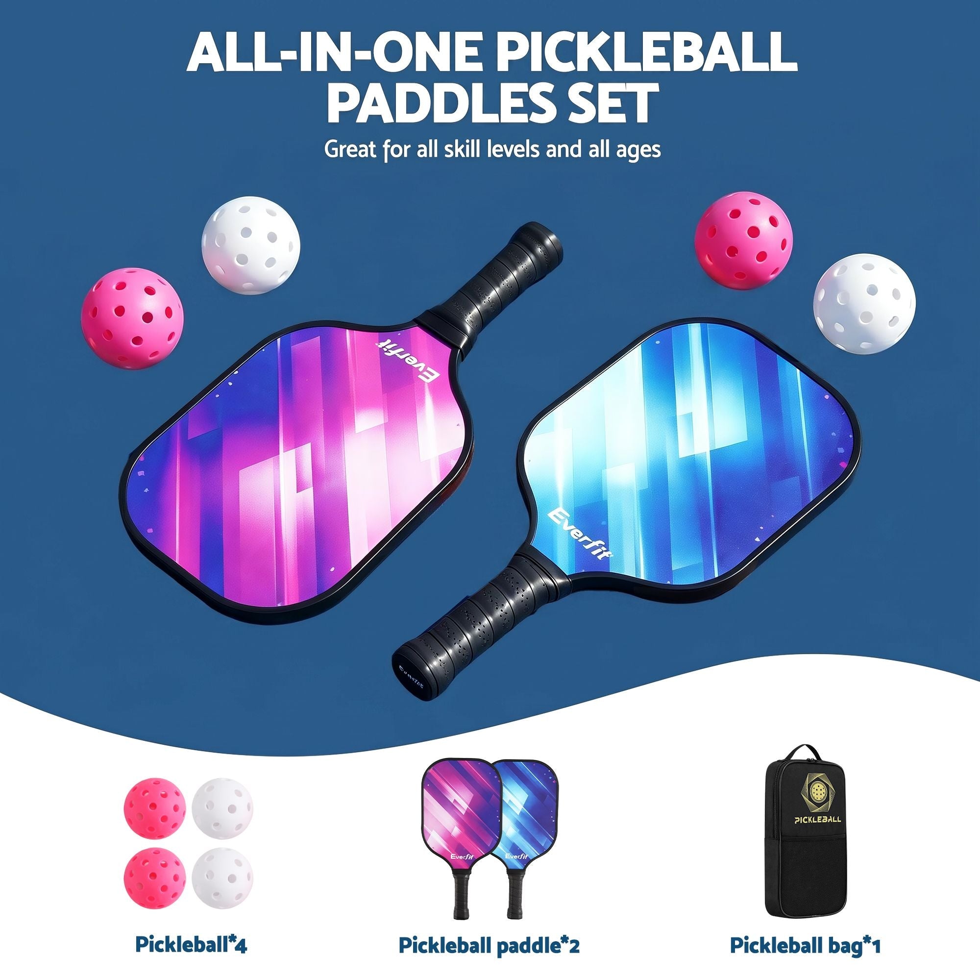 Pickleball Paddle Set Fibreglass Racquet Honeycomb Core With Bag - Sports & Fitness > Racquet Sports > Pickleball - Rivercity House & Home Co. (ABN 18 642 972 209) - Affordable Modern Furniture Australia