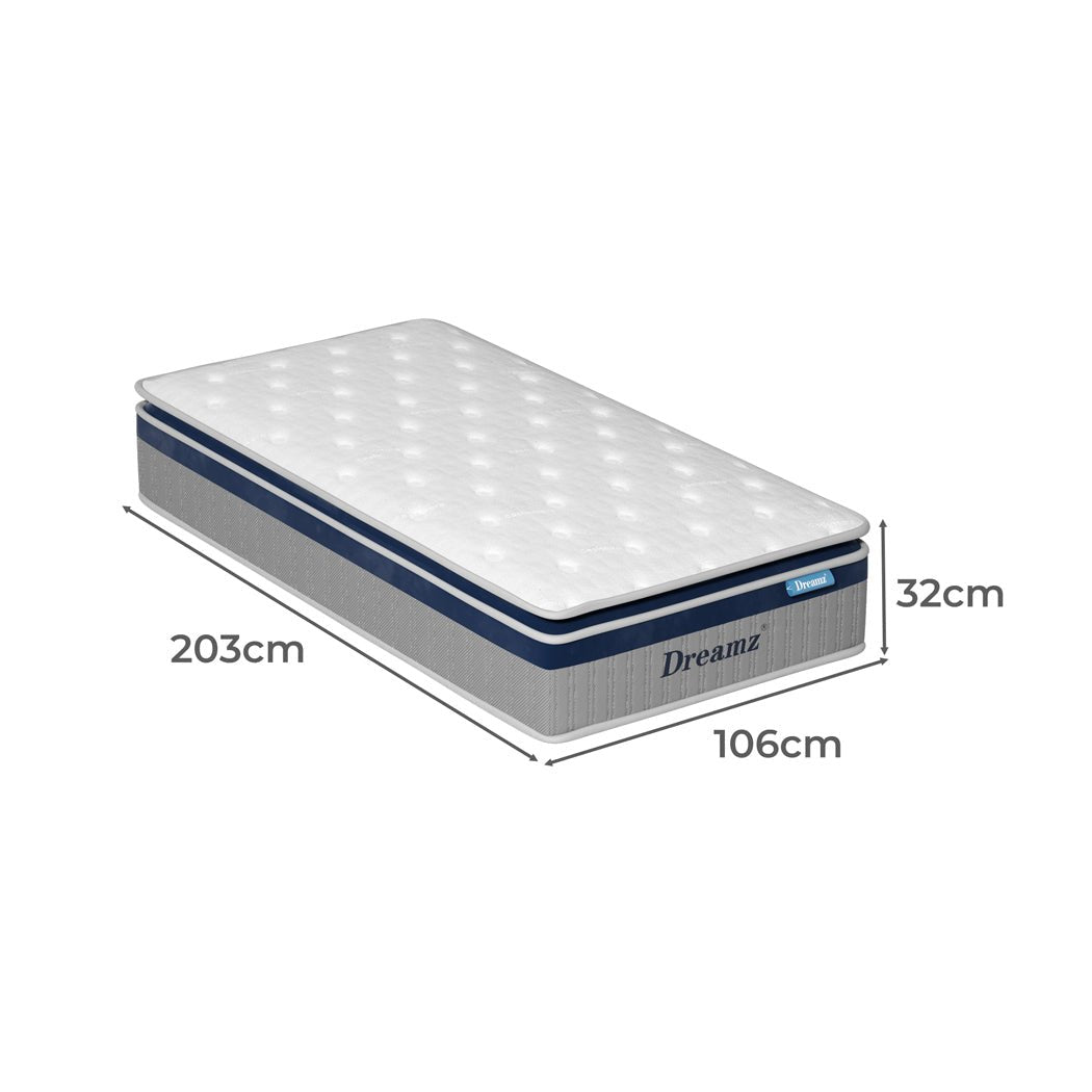 Pillow Top Spring Mattress 32cm All Sizes - White - Rivercity House & Home Co. (ABN 18 642 972 209) - Affordable Modern Furniture Australia