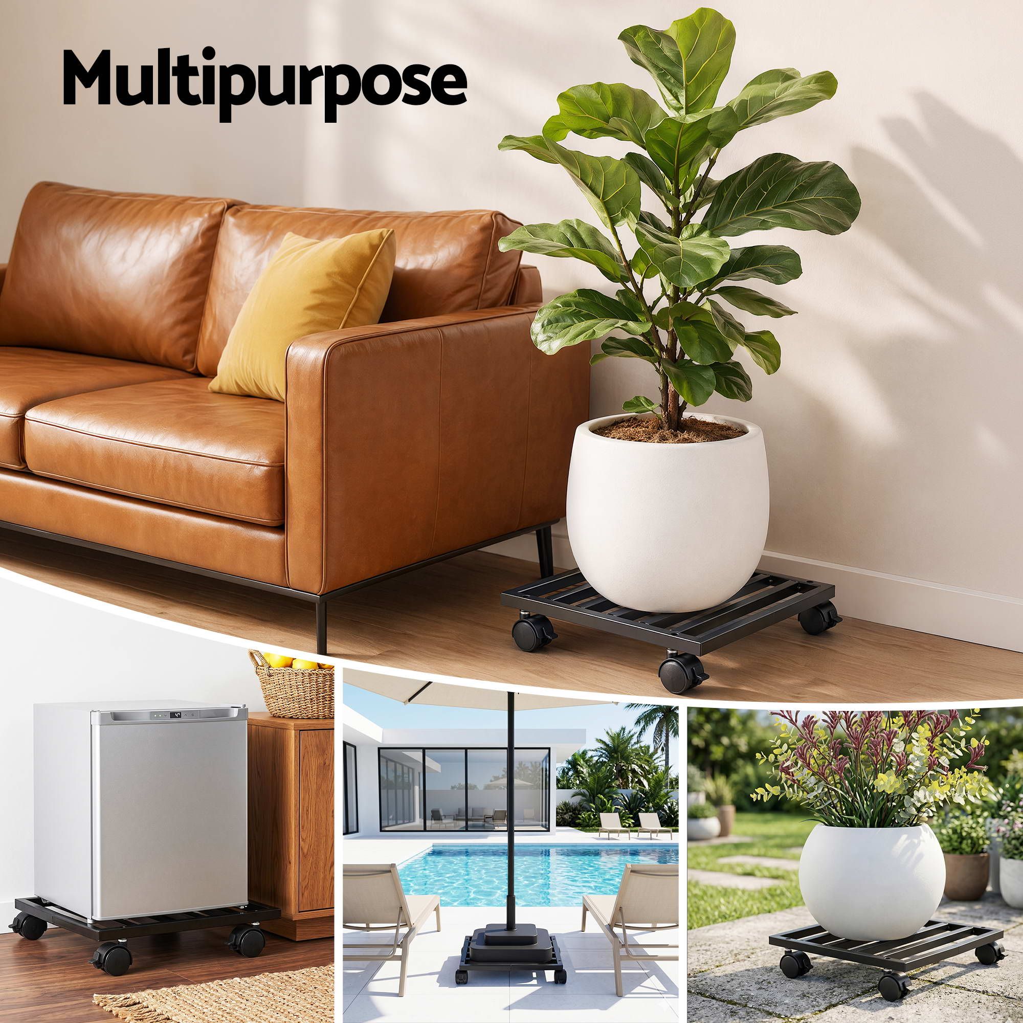Plant Pot Trolleys 3pcs 32cm Galvanized Steel Lockable Wheels Roll Planter Black - Home & Garden > Artificial Plants > Pots, Planters & Accessories - Rivercity House & Home Co. (ABN 18 642 972 209) - Affordable Modern Furniture Australia