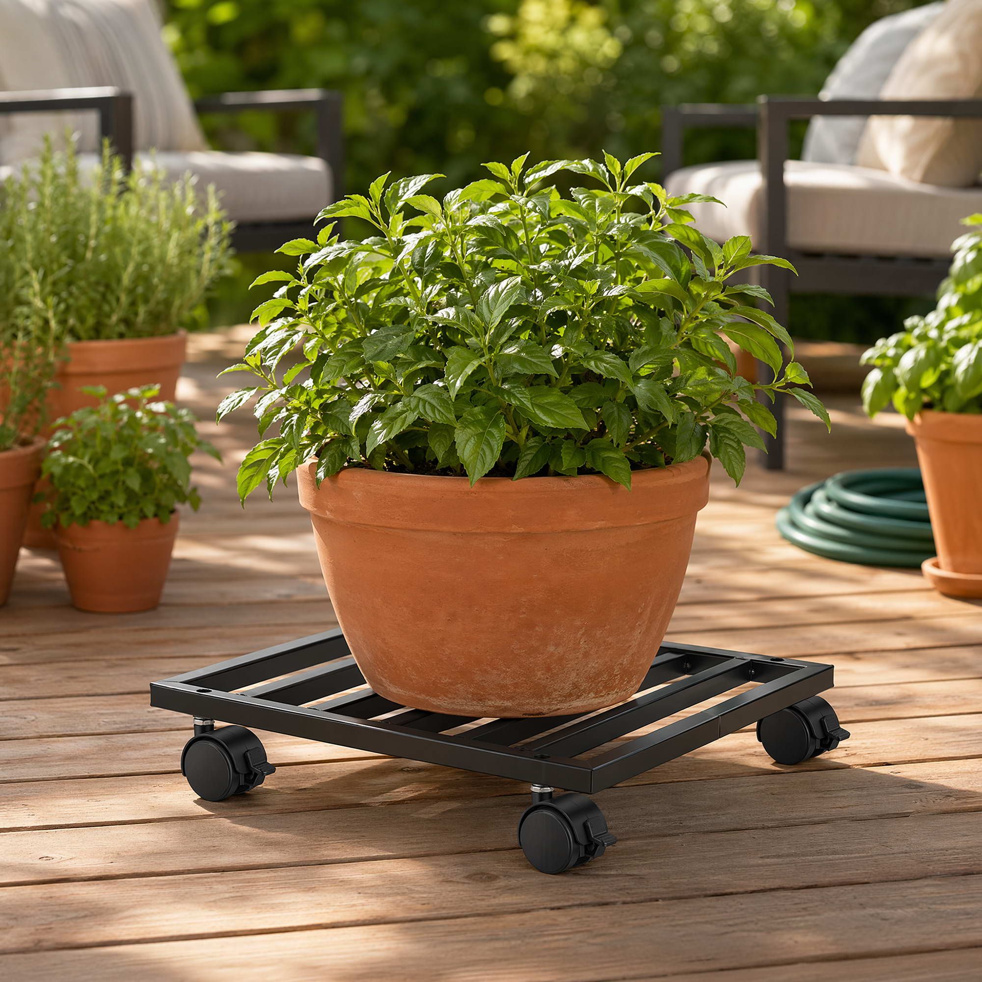 Plant Pot Trolleys 3pcs 32cm Galvanized Steel Lockable Wheels Roll Planter Black - Home & Garden > Artificial Plants > Pots, Planters & Accessories - Rivercity House & Home Co. (ABN 18 642 972 209) - Affordable Modern Furniture Australia