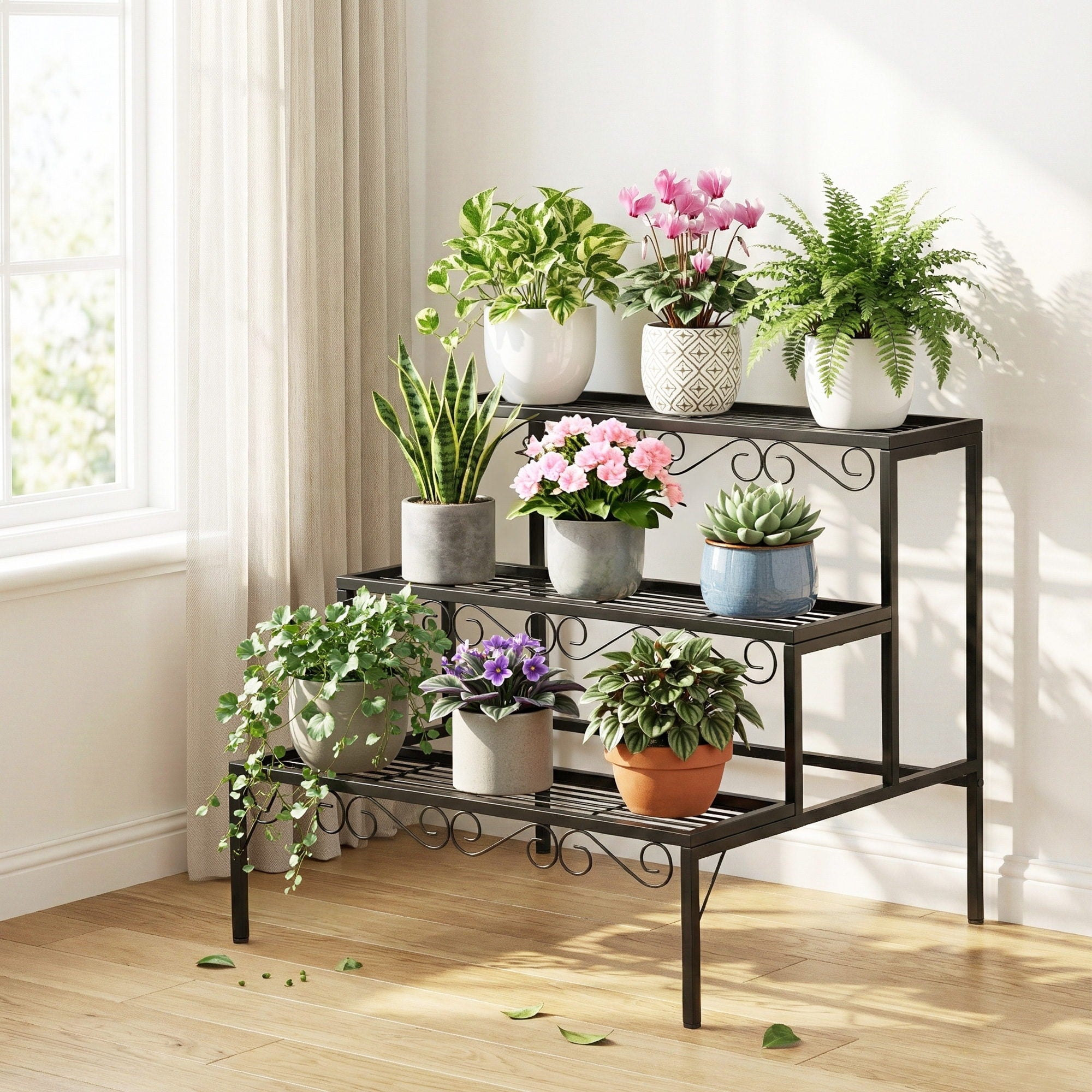 Plant Stand 3 Tier Metal Corner Plant Shelf Multiple Flower Holder Rack - Home & Garden > Artificial Plants > Pots, Planters & Accessories - Rivercity House & Home Co. (ABN 18 642 972 209) - Affordable Modern Furniture Australia