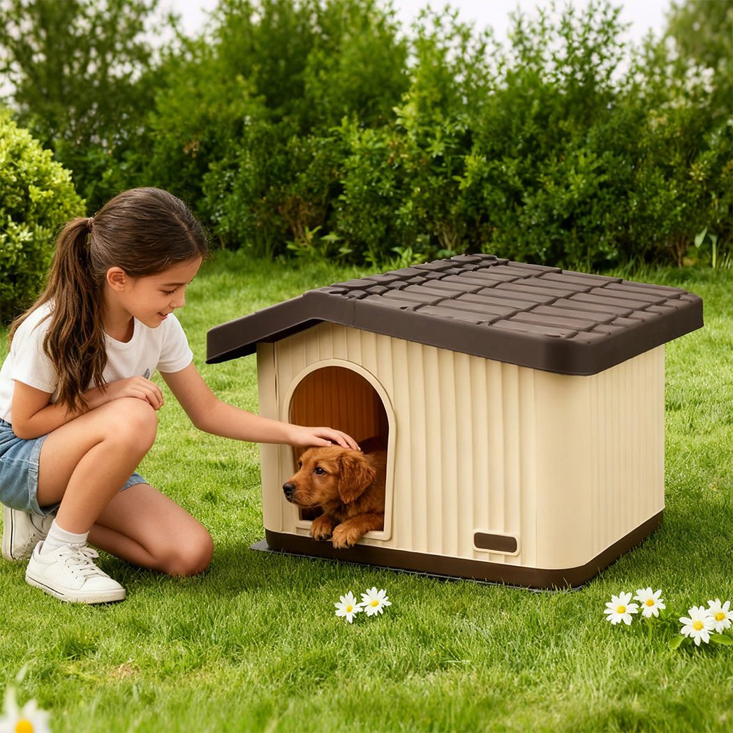 Plastic Dog Cage Kennel for Small Dogs with Ventilation - Beige Brown - Rivercity House & Home Co. (ABN 18 642 972 209) - Affordable Modern Furniture Australia