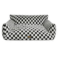 Plush Checkered Dog and Cat Bed Washable Removable Cover - Black & White