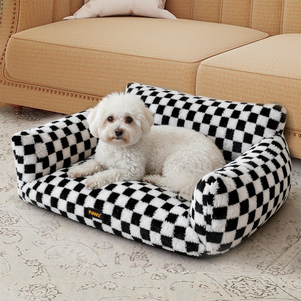 Plush Checkered Dog and Cat Bed with Washable Cover - Black & White - Rivercity House & Home Co. (ABN 18 642 972 209) - Affordable Modern Furniture Australia