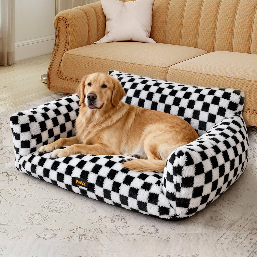 Plush Checkered Dog and Cat Bed with Washable Cover - Black & White - Rivercity House & Home Co. (ABN 18 642 972 209) - Affordable Modern Furniture Australia