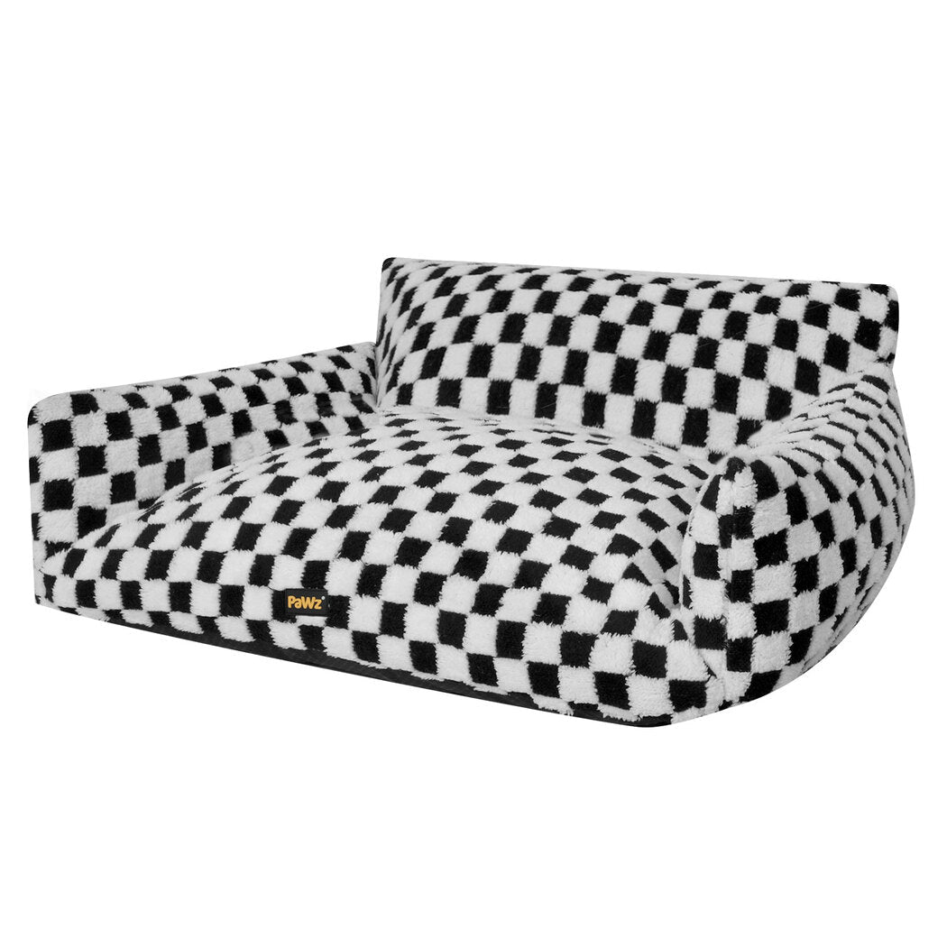 Plush Checkered Dog and Cat Bed with Washable Cover - Black & White - Rivercity House & Home Co. (ABN 18 642 972 209) - Affordable Modern Furniture Australia