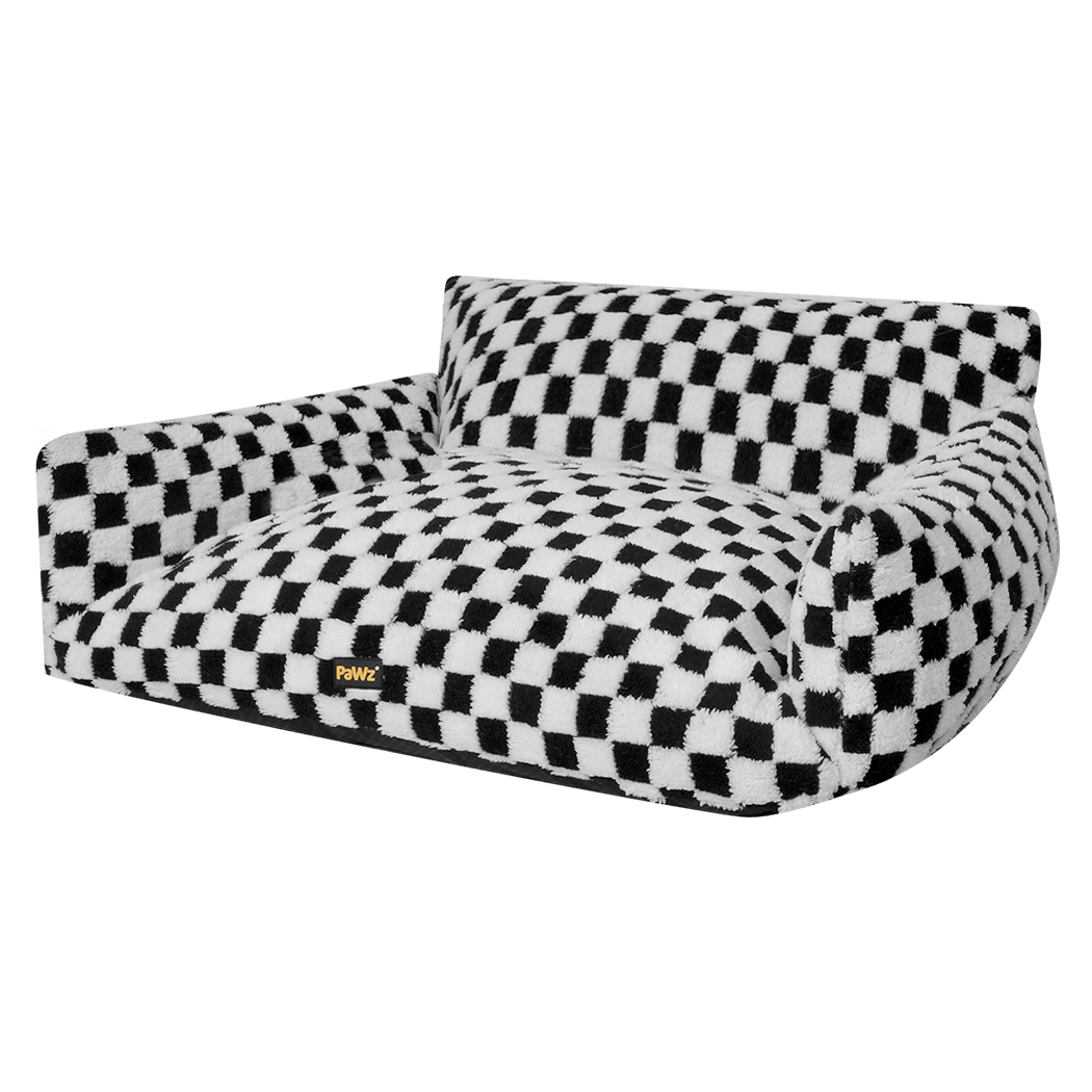 Plush Checkered Dog and Cat Bed with Washable Cover - Black & White - Rivercity House & Home Co. (ABN 18 642 972 209) - Affordable Modern Furniture Australia