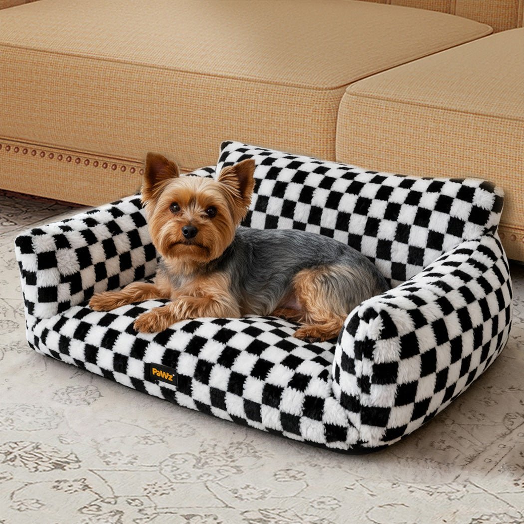 Plush Checkered Dog and Cat Bed with Washable Cover - Black & White - Rivercity House & Home Co. (ABN 18 642 972 209) - Affordable Modern Furniture Australia