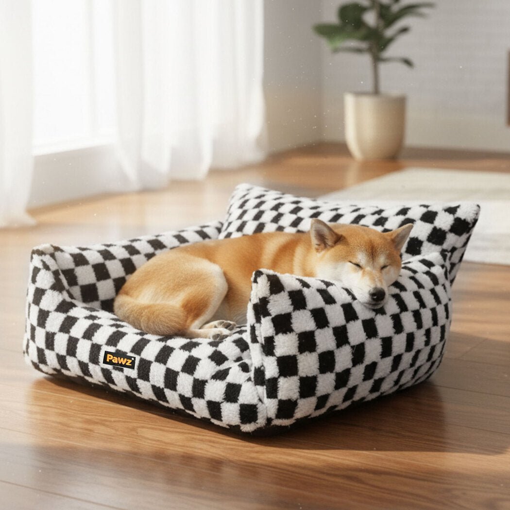 Plush Checkered Dog and Cat Bed with Washable Cover - Black & White - Rivercity House & Home Co. (ABN 18 642 972 209) - Affordable Modern Furniture Australia