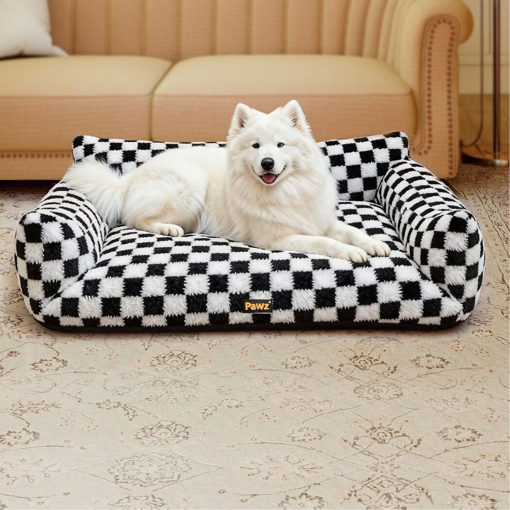 Plush Checkered Dog and Cat Bed with Washable Cover - Black & White - Rivercity House & Home Co. (ABN 18 642 972 209) - Affordable Modern Furniture Australia