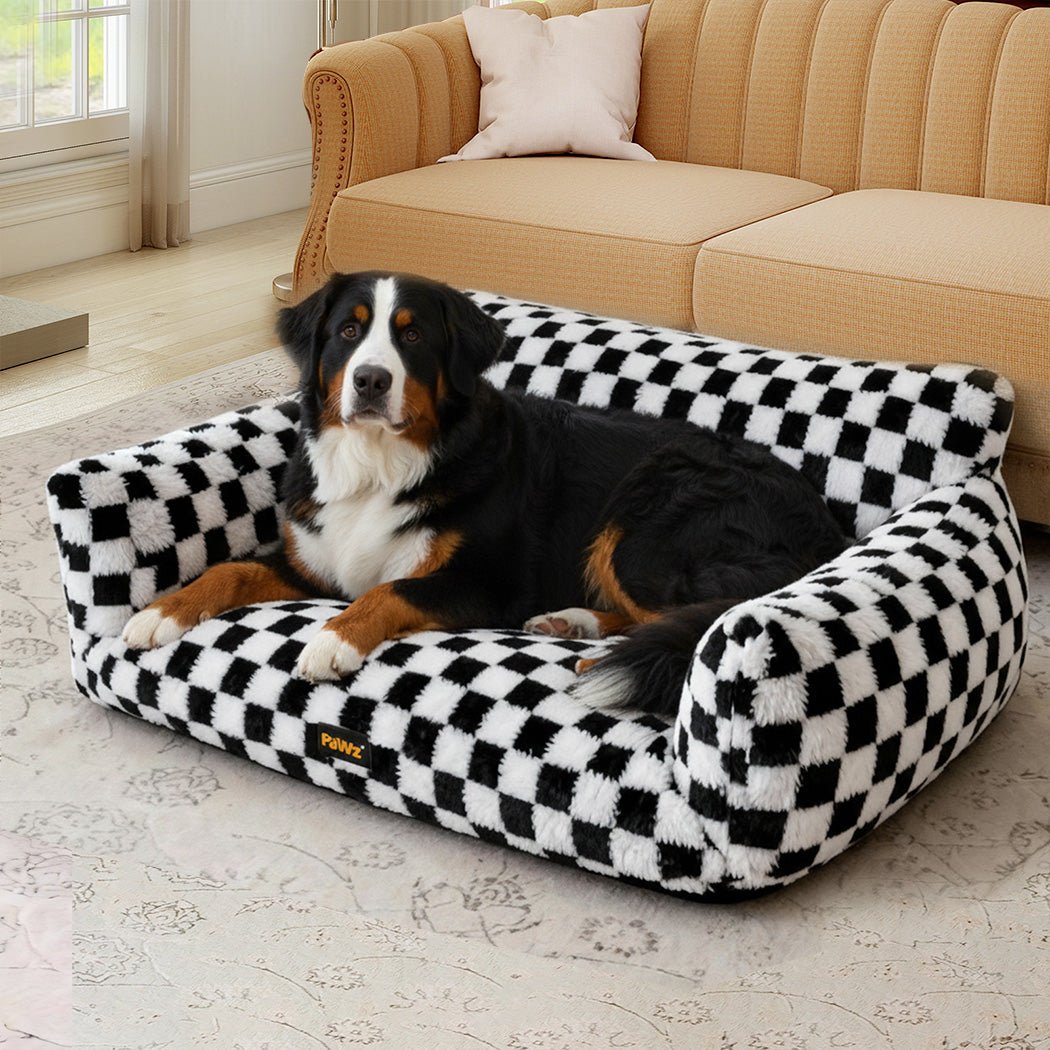 Plush Checkered Dog and Cat Bed with Washable Cover - Black & White - Rivercity House & Home Co. (ABN 18 642 972 209) - Affordable Modern Furniture Australia